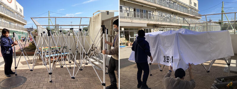 テント組み立て